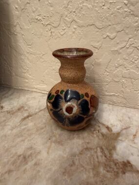 Vintage Tonala Mexico pottery art vase 4-1/2"